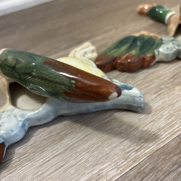 Vtg Mallard Duck Flying Ceramic Wall Hanger Pocket Planter Hunting Cabin Japan - Picture 8 of 9